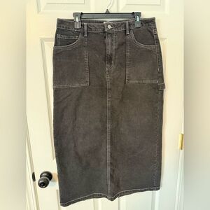 529 Love, Fire Charcoal Utility Denim Midi Skirt Cargo Pockets size 15